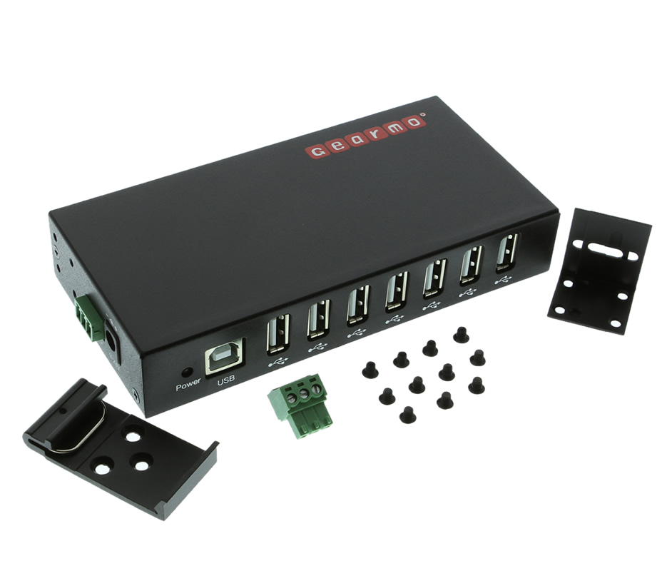 7 Port Rugged USB 2.0 Metal DIN Rail Mount Hub