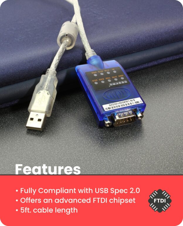 5ft. USB 2.0 RS-232 Serial Adapter with LED Indicators - Image 5
