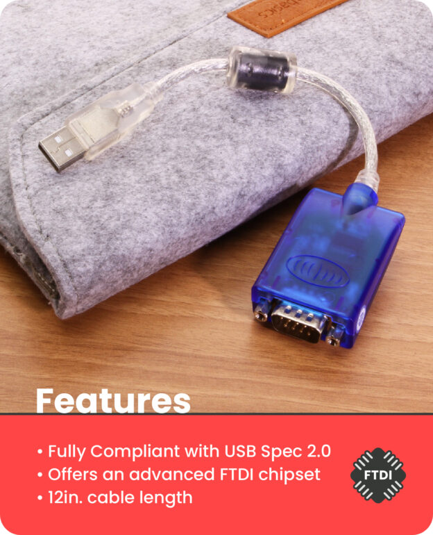 12in. USB 2.0 RS-232 Serial Adapter FTDI Chip 920K with Tx/Rx LED - Image 5