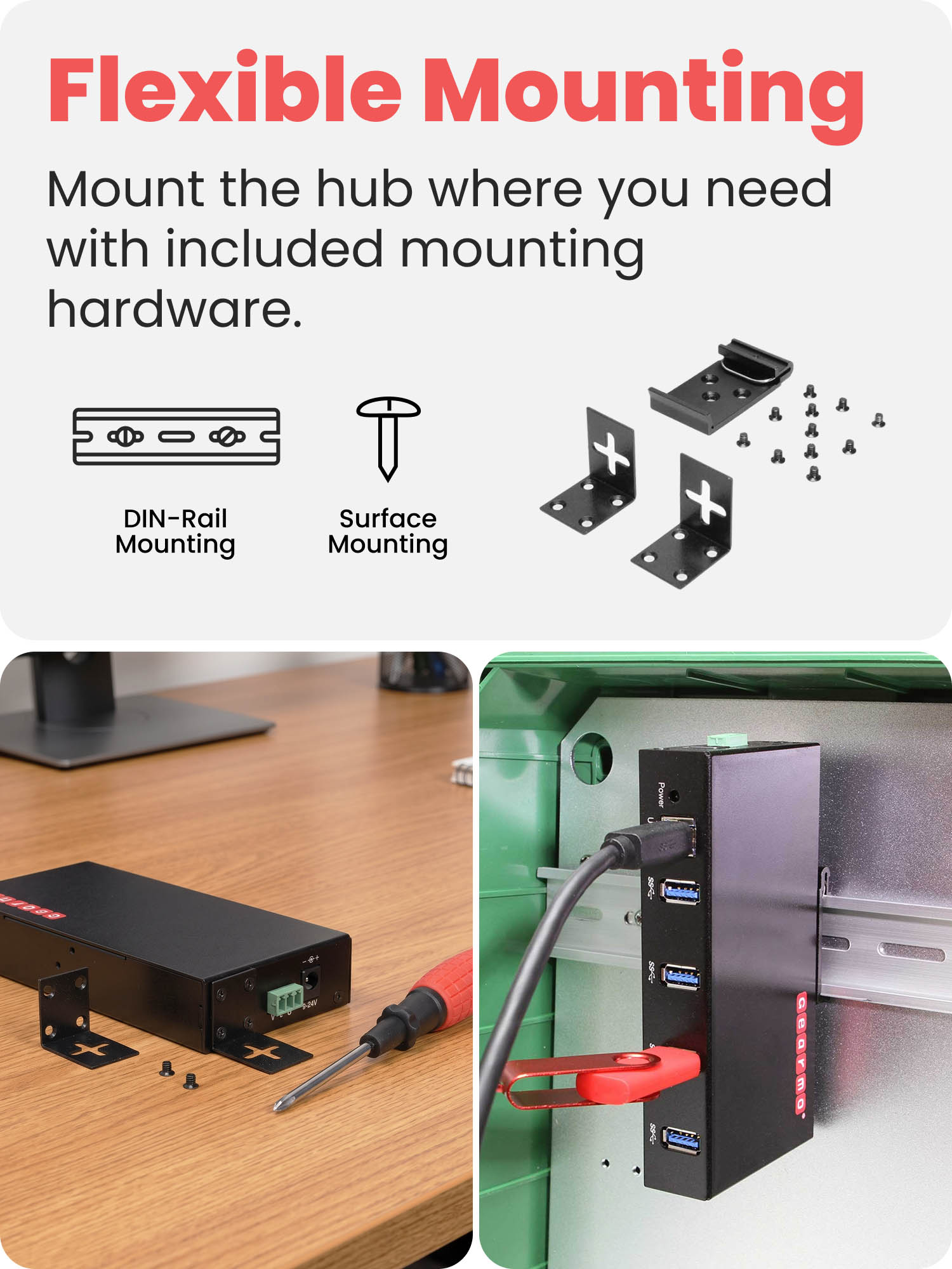 4-Port USB 3.0 Rugged Industrial Din Rail Mount Hub - Image 6