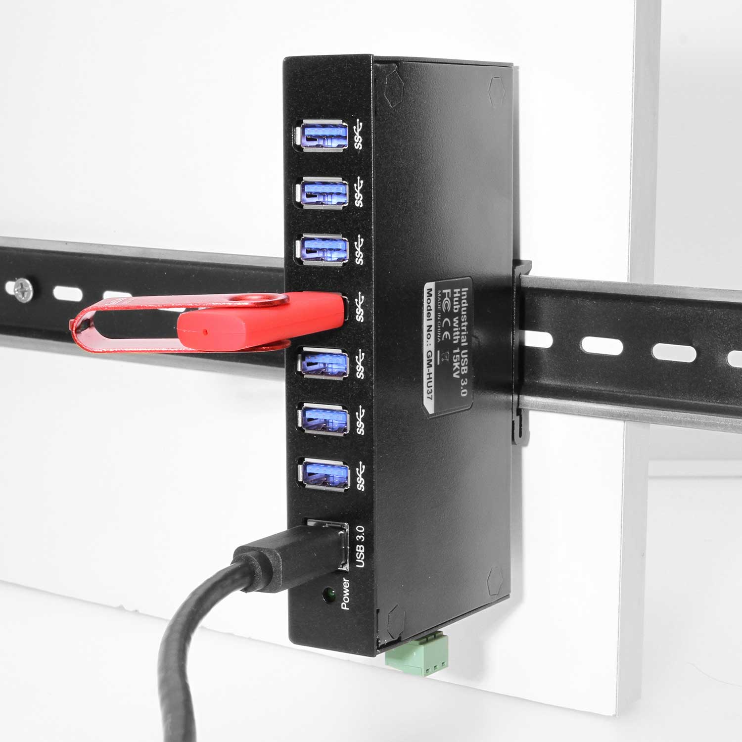 7-Port USB 3.0 Din Rail Hub Metal Chassis