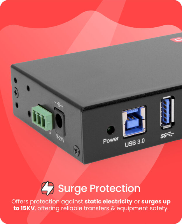 USB 3.0 7 Port Din Rail Mountable Hub Metal Chassis Power Adapter - Image 3