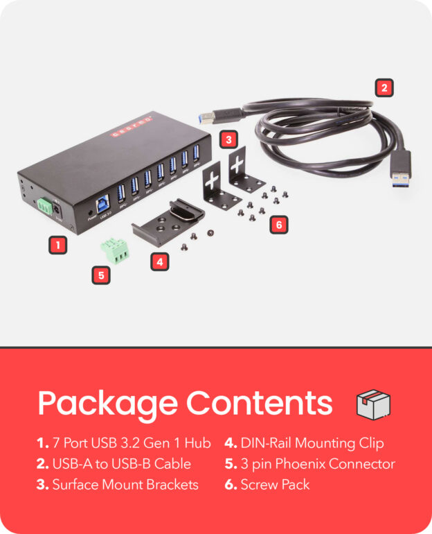 7-Port USB 3.0 Din Rail Mountable Hub Metal Chassis - Image 5