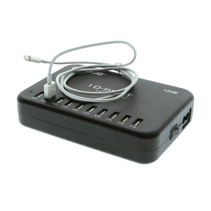 iCS-10P-HO 120W charger with iPhone charging cable attached