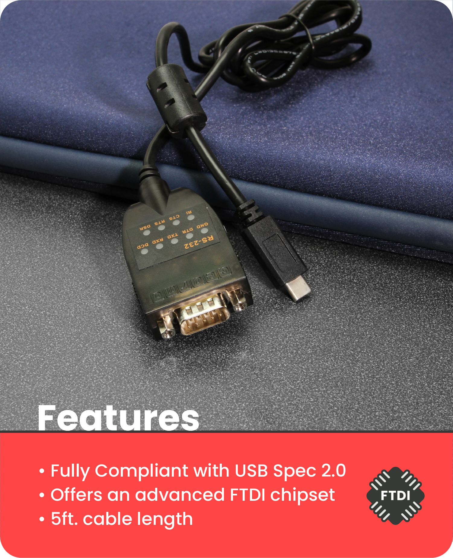 USB-C 2.0 to Serial RS-232 Adapter w/ LED Indicators - Image 5