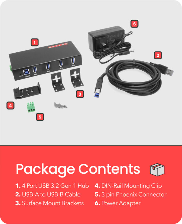 USB 3.0 4 Port Rugged Industrial Din Rail Mount Hub w/Power Adapter - Image 5