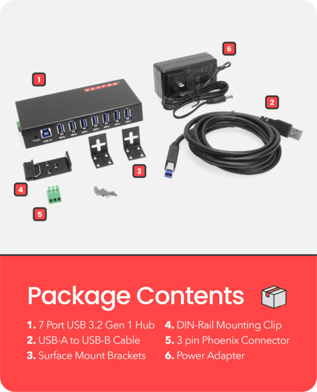 USB 3.0 7 Port Din Rail Mountable Hub Metal Chassis Power Adapter - Image 5