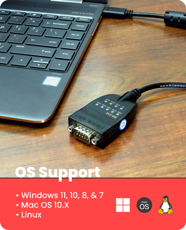 USB-C 2.0 to Serial RS-232 16 Inch Adapter w/ LED Indicators - Image 3