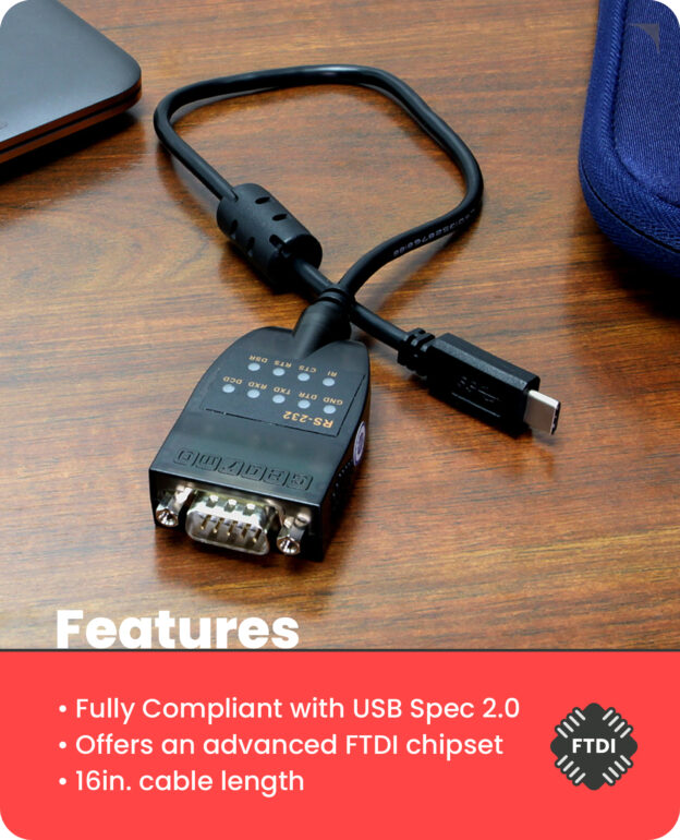 USB-C 2.0 to Serial RS-232 16 Inch Adapter w/ LED Indicators - Image 5