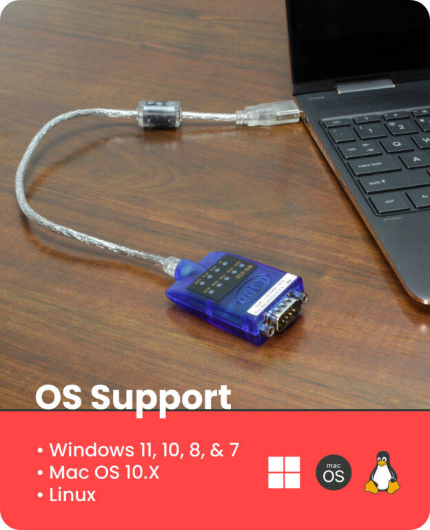 USB 2.0 RS-232 Serial Adapter 16 Inches w/ LED Indicators - Image 3