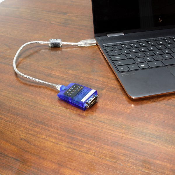 16 inch USB 2.0 Serial rs232 adapter connected to a laptop