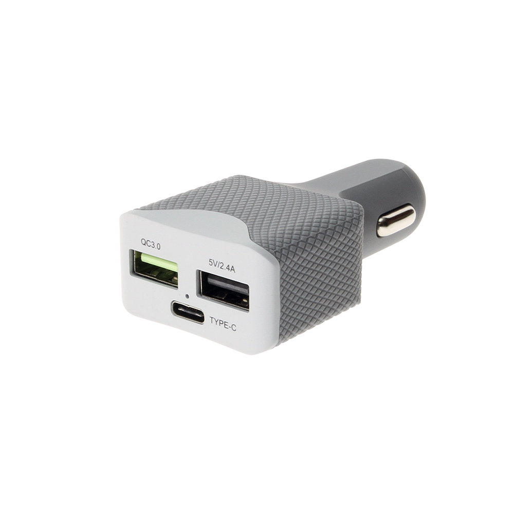 Car Charger Dual USB-A and Single Gray