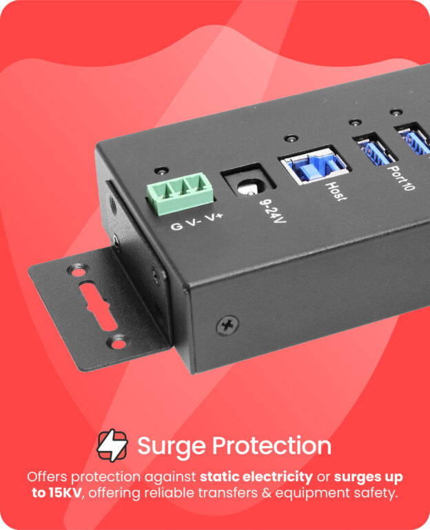 USB 3.2 Gen 1 10 Port Industrial Metal Hub w/15KV ESD Protection - Image 2