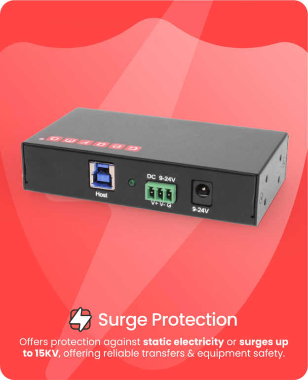 USB 3.0 4 Port Metal Hub w/15KV ESD Protection & Mounting Brackets - Image 2