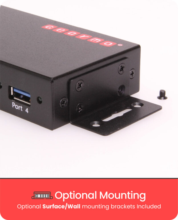 USB 3.0 4 Port Metal Hub w/15KV ESD Protection & Mounting Brackets - Image 3