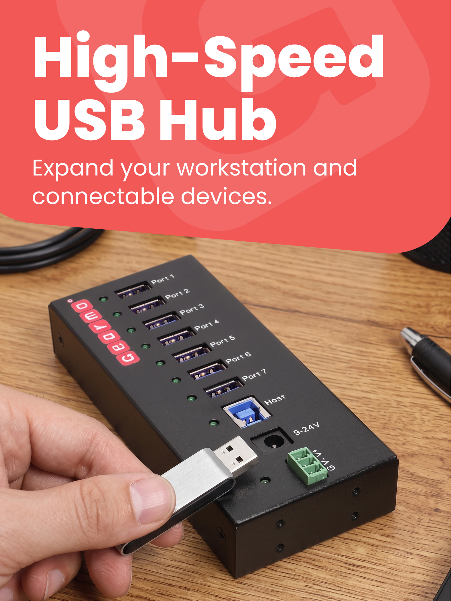USB 3.0 7 Port Industrial Metal Hub w/15KV ESD Protection & Mounting - Image 2