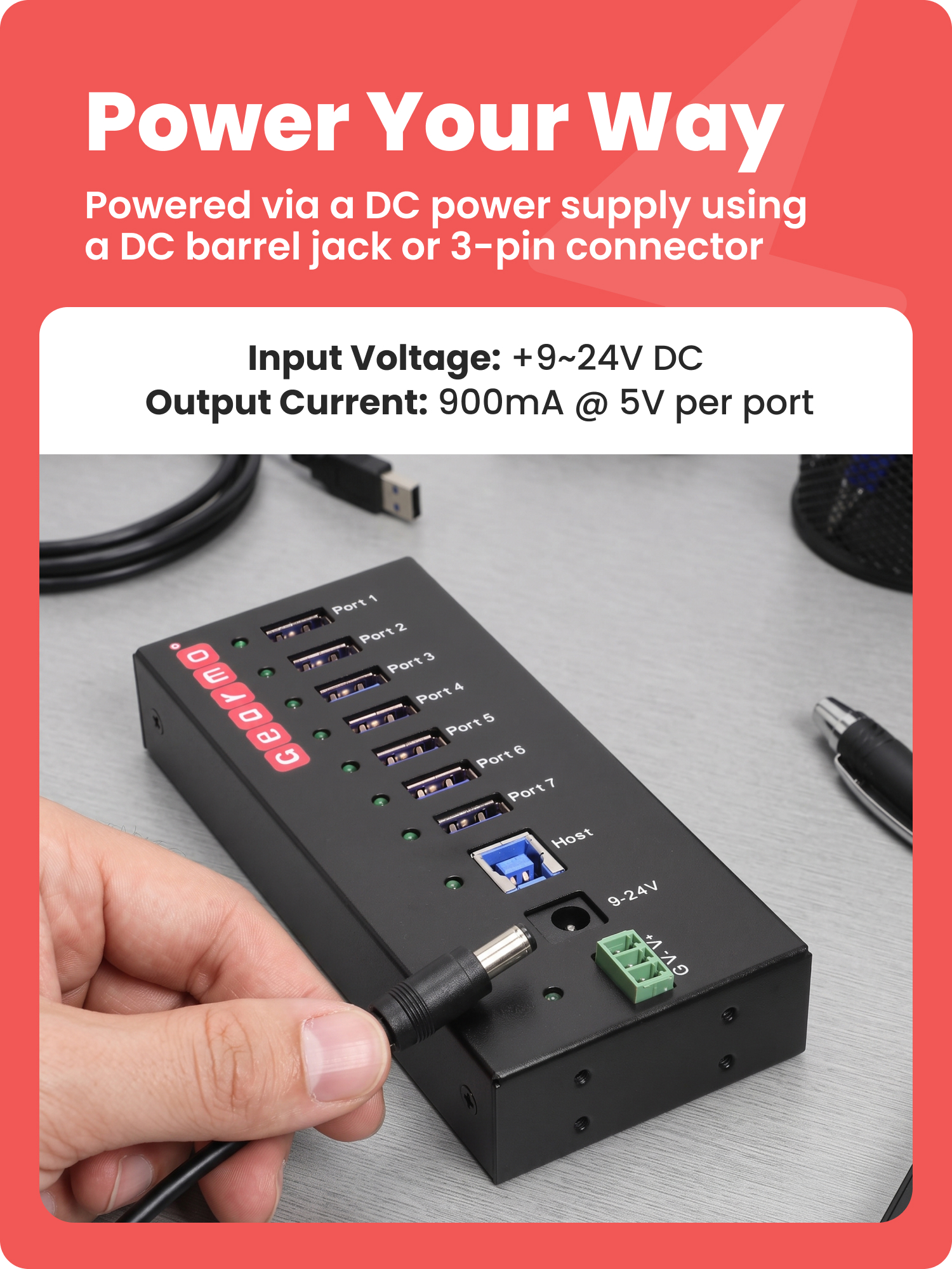 USB 3.0 7 Port Industrial Metal Hub w/15KV ESD Protection & Mounting - Image 5