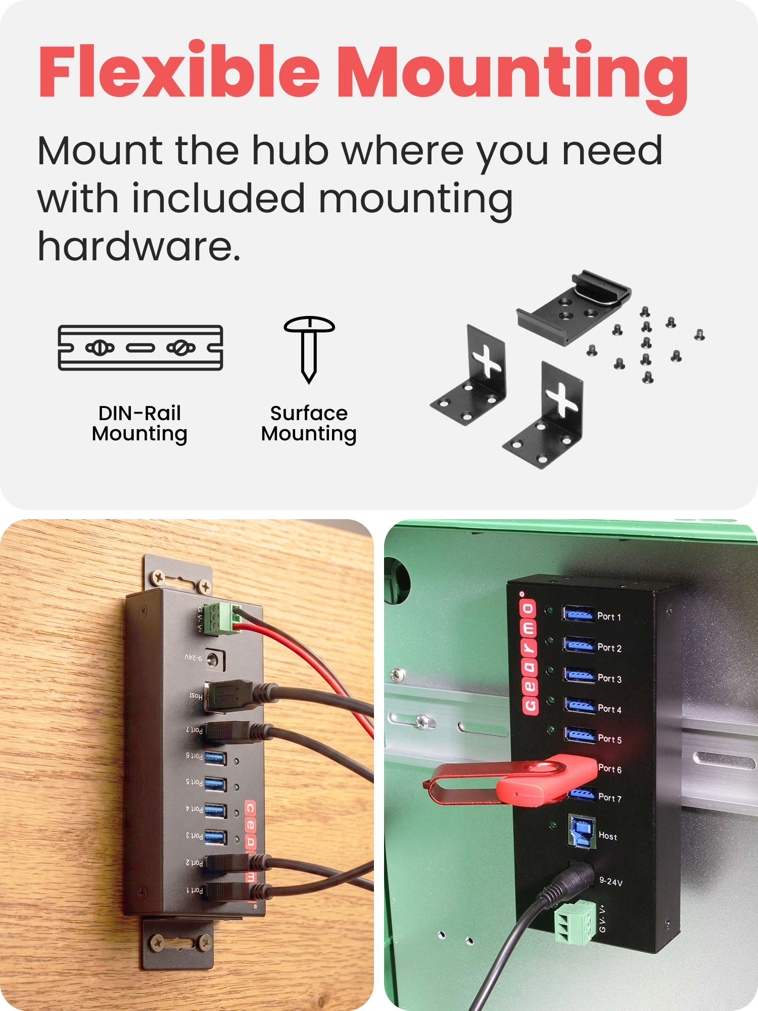 USB 3.0 7 Port Industrial Metal Hub w/15KV ESD Protection & Mounting - Image 6