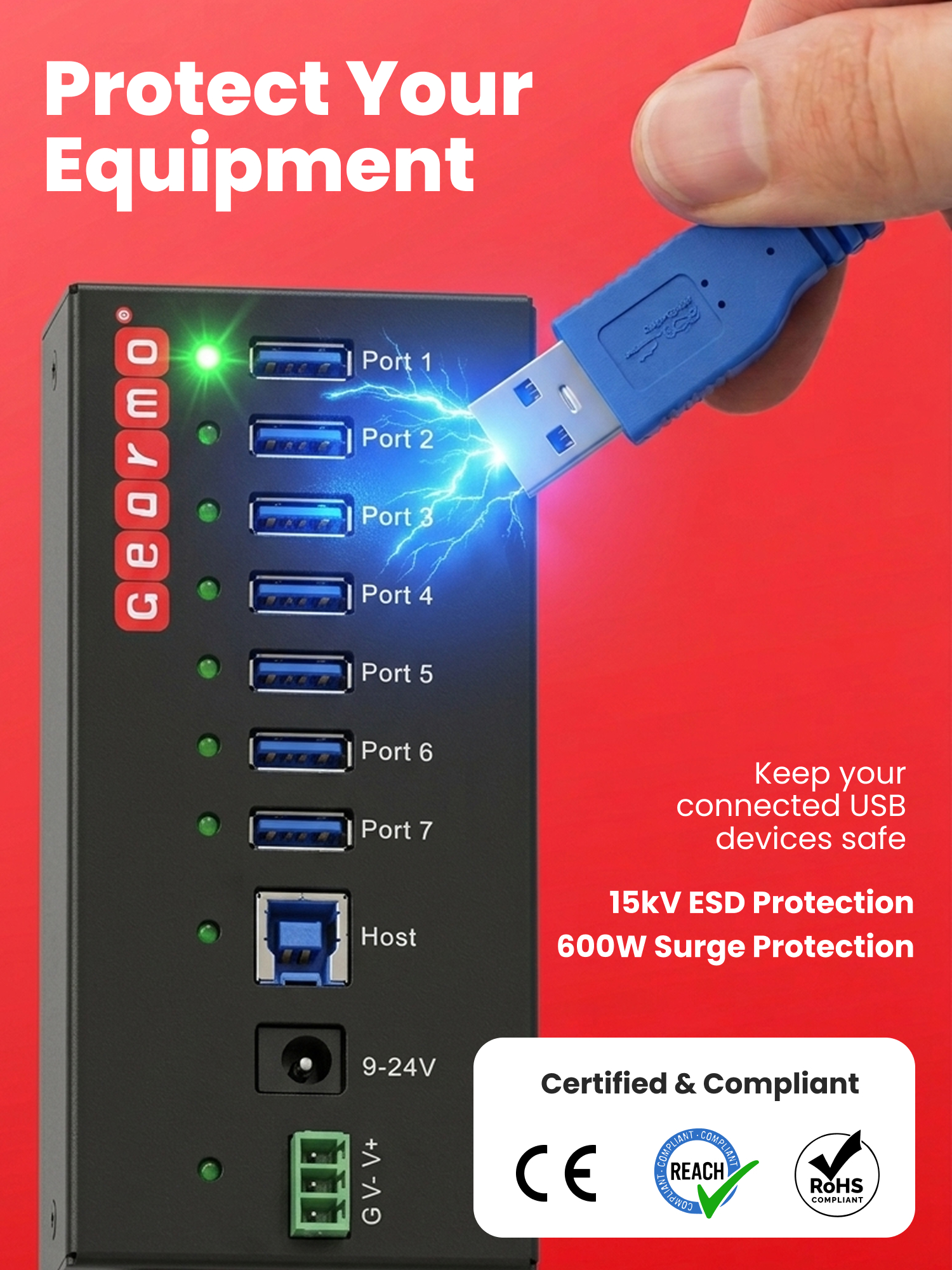 USB 3.0 7 Port Industrial Metal Hub w/15KV ESD Protection & Mounting - Image 7