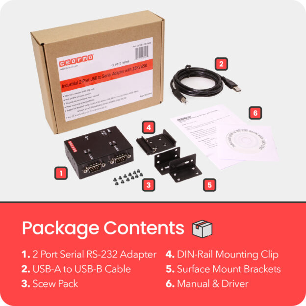Gearmo USB 2 Port Serial Adapter RS232 featuring FTDI Chipset with LED Indicators - Image 5