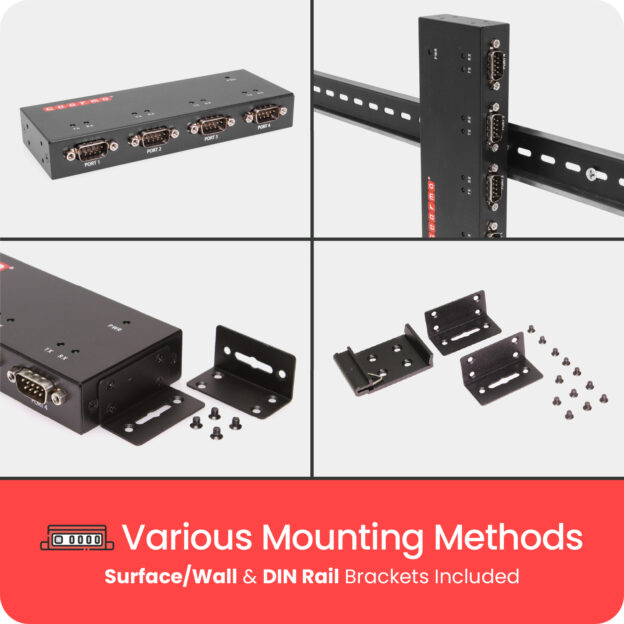 4 Port Serial RS-232 Hub w/ FTDI Chipset & RX/TX LED Indicators - Image 4