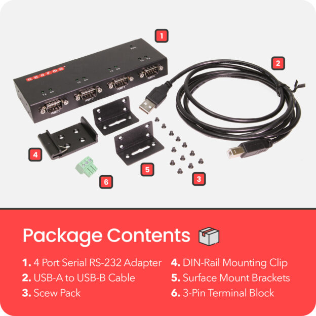 4 Port Serial RS-232 Hub w/ FTDI Chipset & RX/TX LED Indicators - Image 5