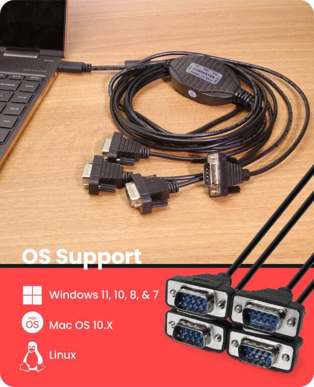 4 Port USB Type-C To Serial Adapter with Per port LED Rx / TX Indicators - Image 3