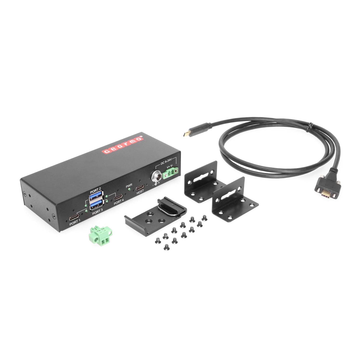 4-Port USB 3.2 Gen 2 3 Type-C 1 Type-A Industrial Surface & DIN-Rail Mount  Hub w/ ESD Surge Protection