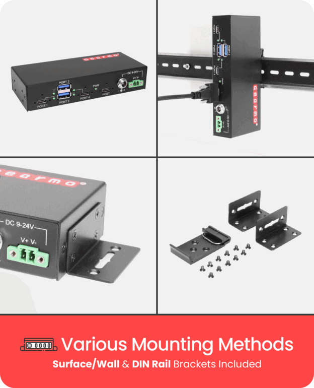Industrial 4-Port USB 3.2 Gen 2 Type-C Hub w/ESD Protection - Image 4