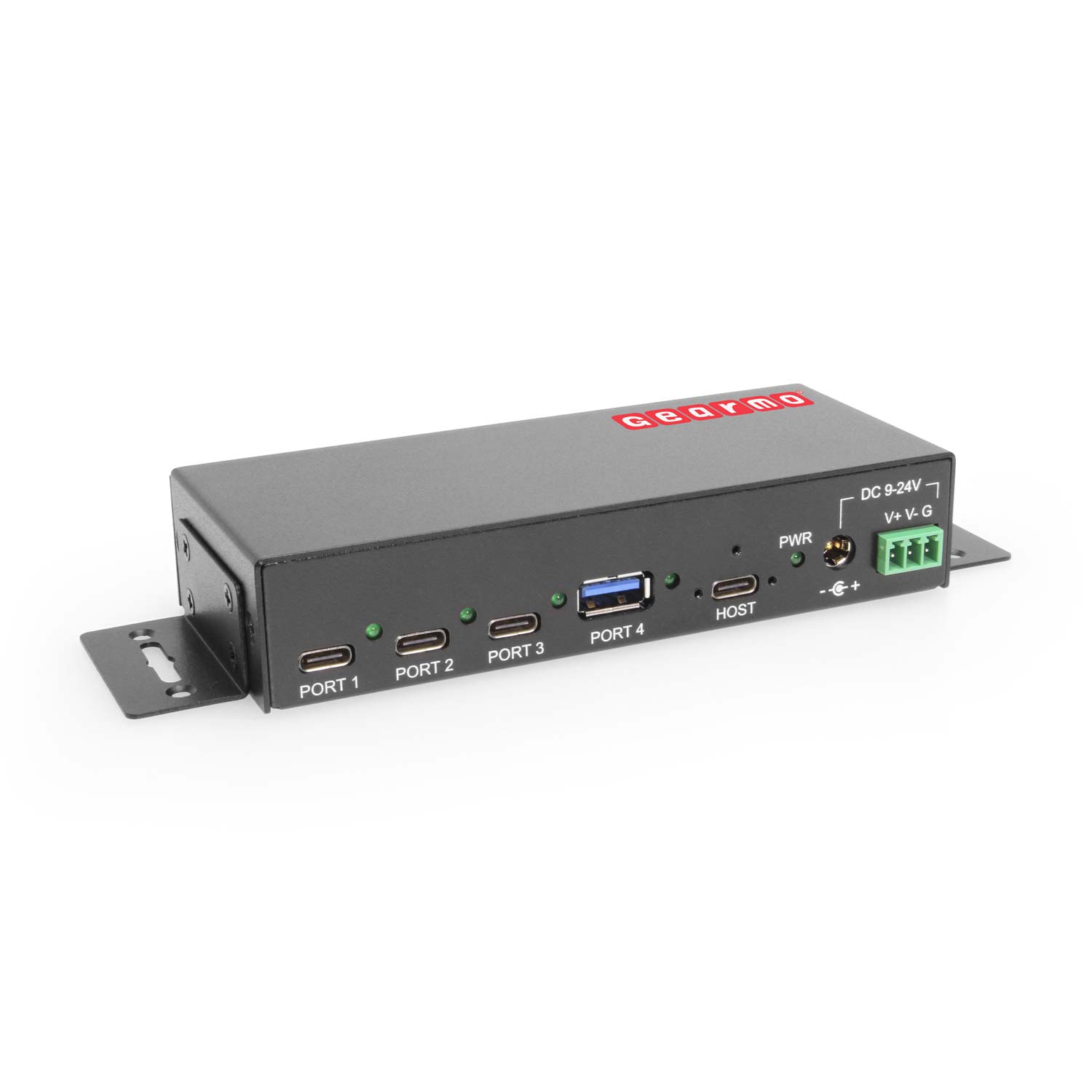 4-Port USB 3.2 Gen 2 3 Type-C 1 Type-A Industrial Surface & DIN-Rail Mount  Hub w/ ESD Surge Protection