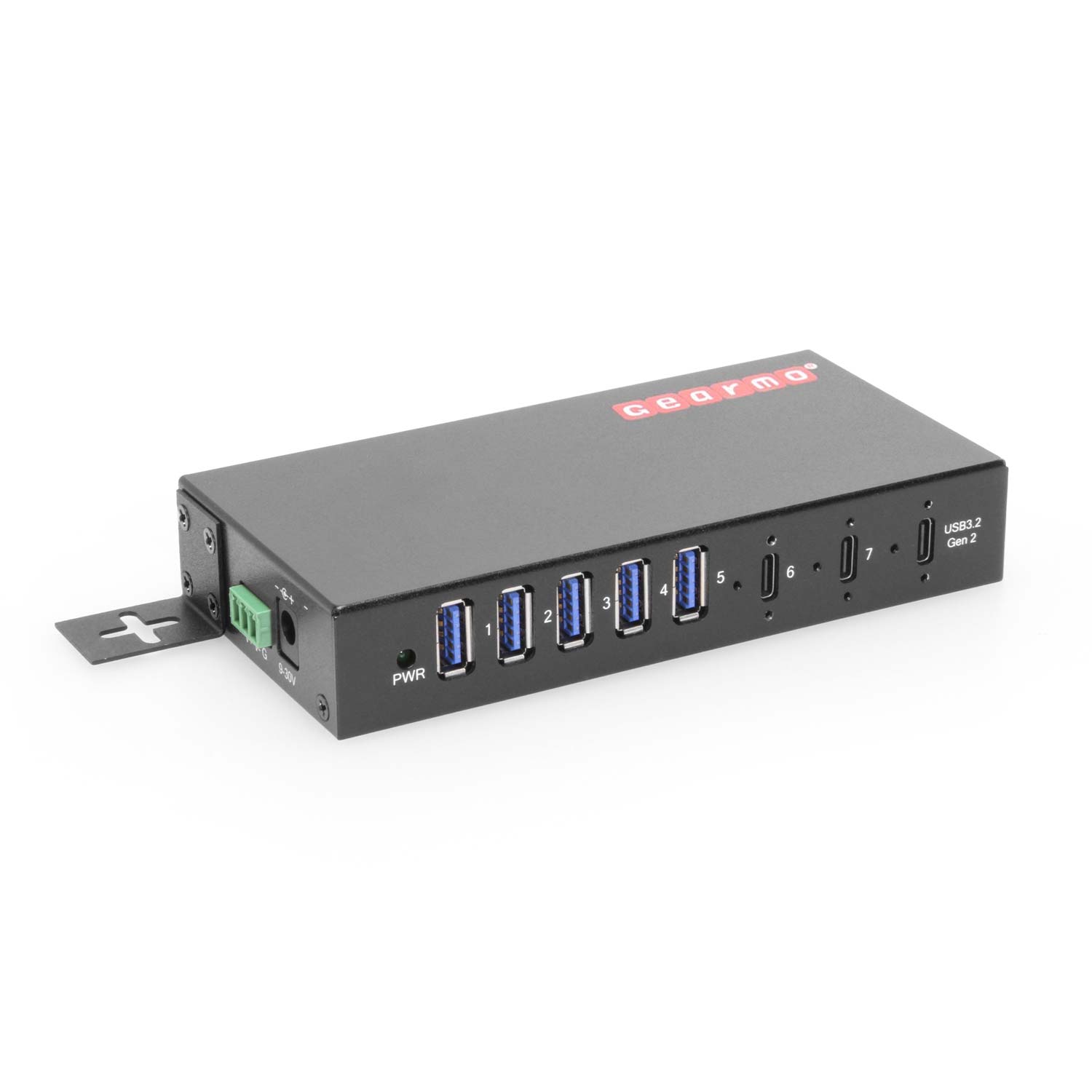 7-Port USB 3.2 Gen 2 2 Type-C 5 Type-A Industrial Surface & DIN-Rail Mount  Hub w/ ESD Surge Protection