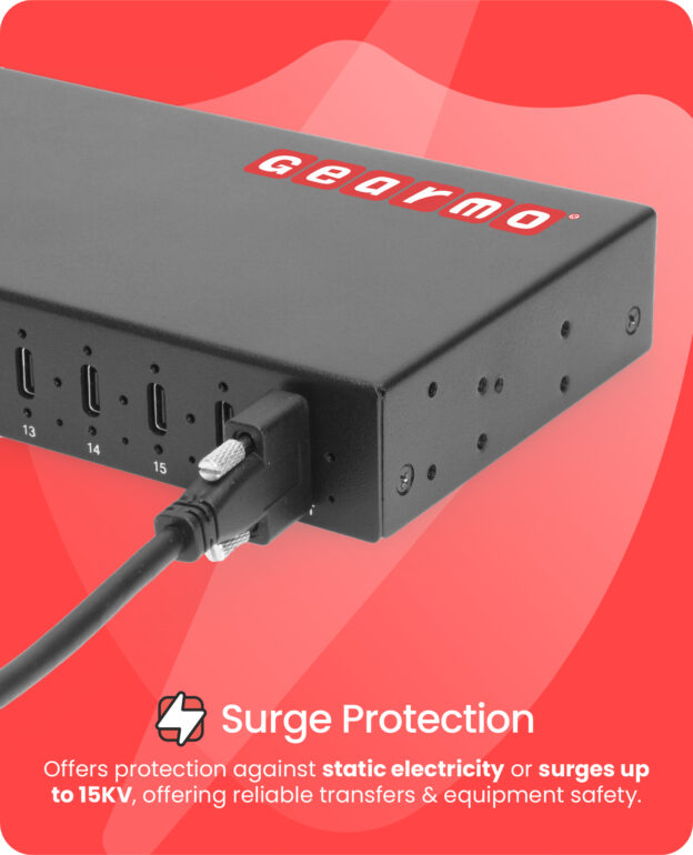 16-Port USB 3.2 Gen 2 Type-C Industrial Rack Mount Compatible Hub w/ ESD Surge Protection - Image 2
