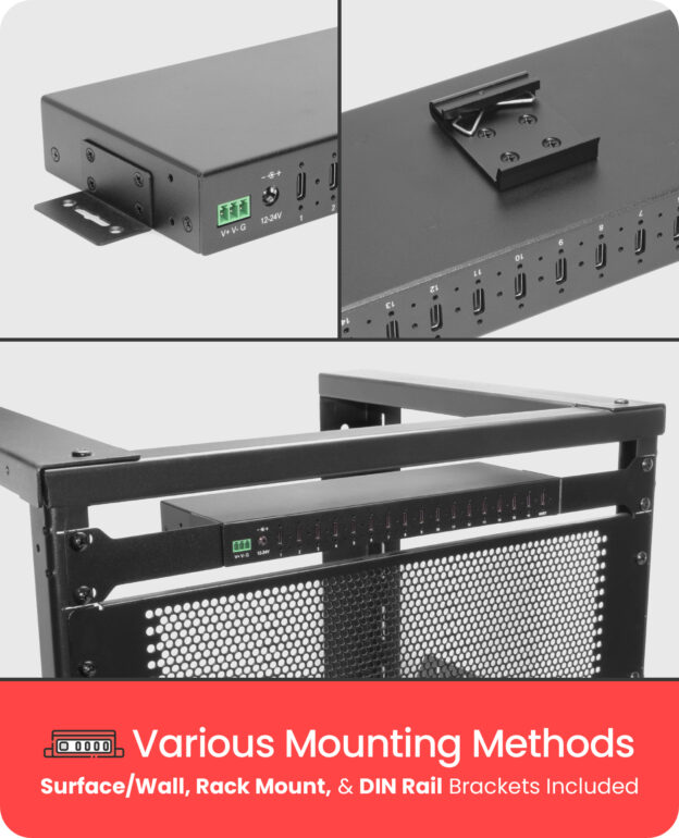 16-Port USB 3.2 Gen 2 Type-C Industrial Rack Mount Compatible Hub w/ ESD Surge Protection - Image 4