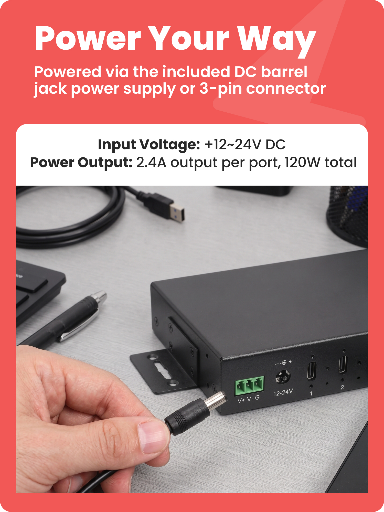 16-Port USB 3.2 Gen 2 Type-C Industrial Rack Mount Compatible Hub w/ ESD Surge Protection - Image 5
