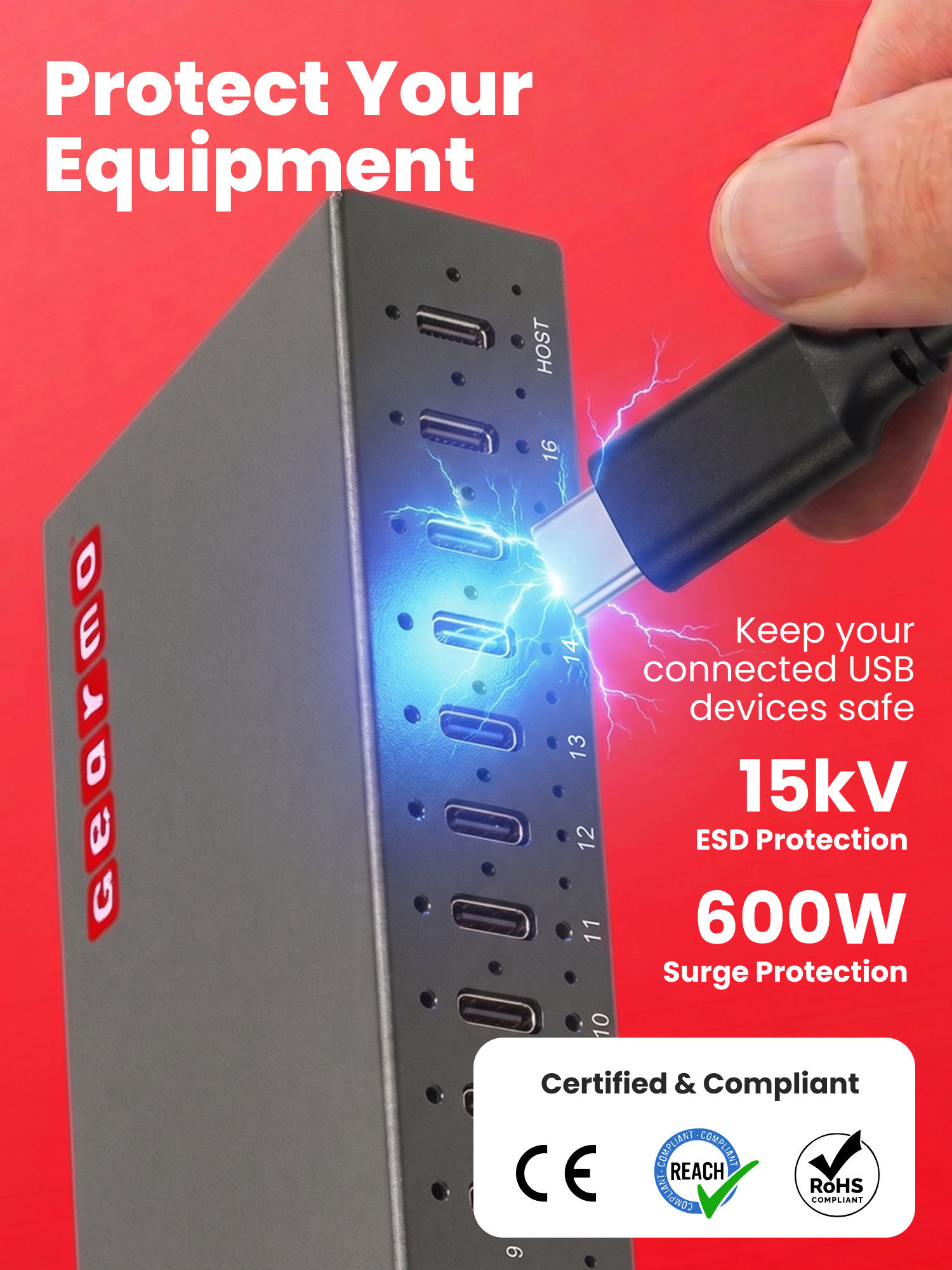 16-Port USB 3.2 Gen 2 Type-C Industrial Rack Mount Compatible Hub w/ ESD Surge Protection - Image 7