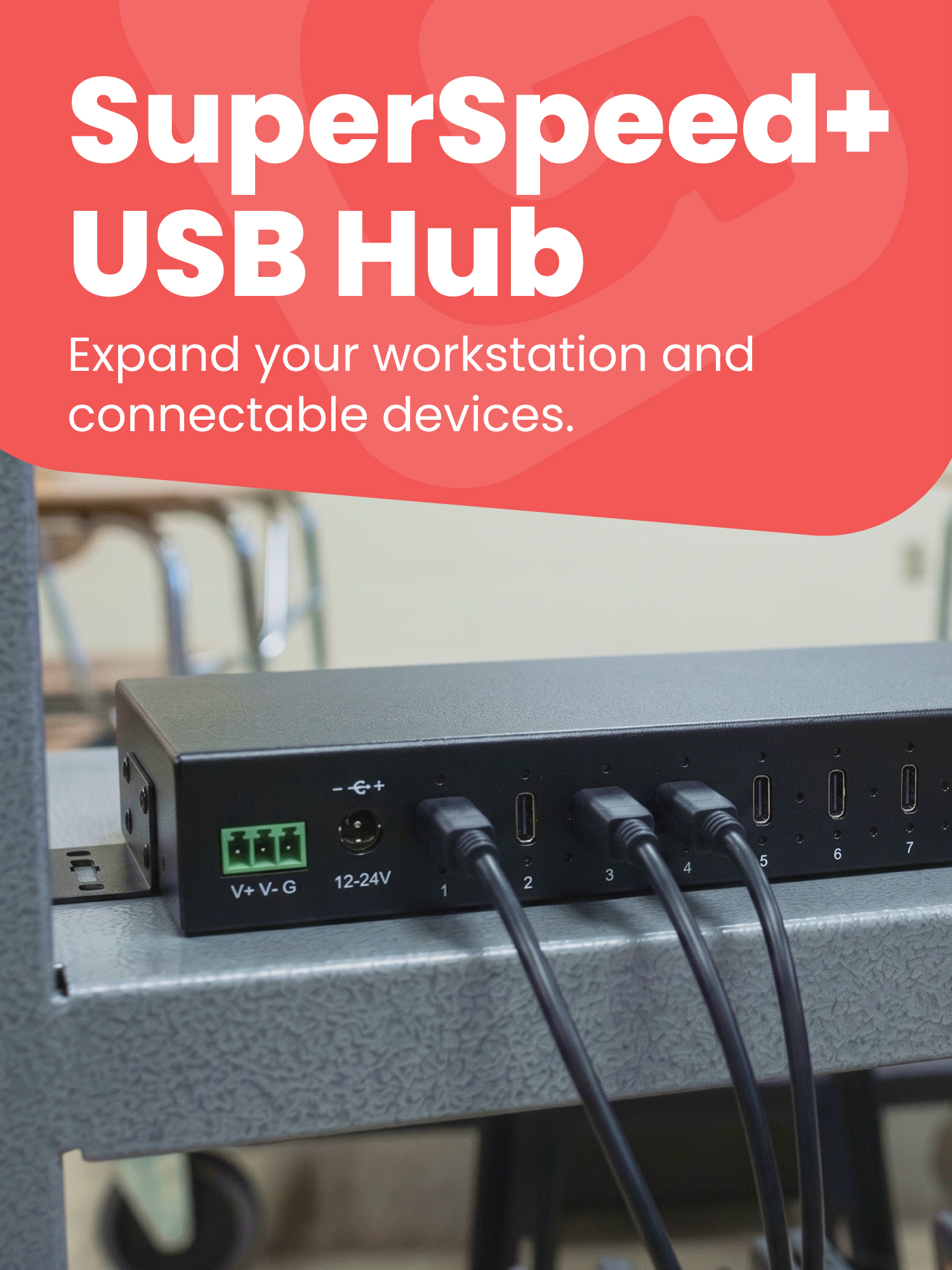16-Port USB 3.2 Gen 2 Type-C Industrial Rack Mount Compatible Hub w/ ESD Surge Protection - Image 2