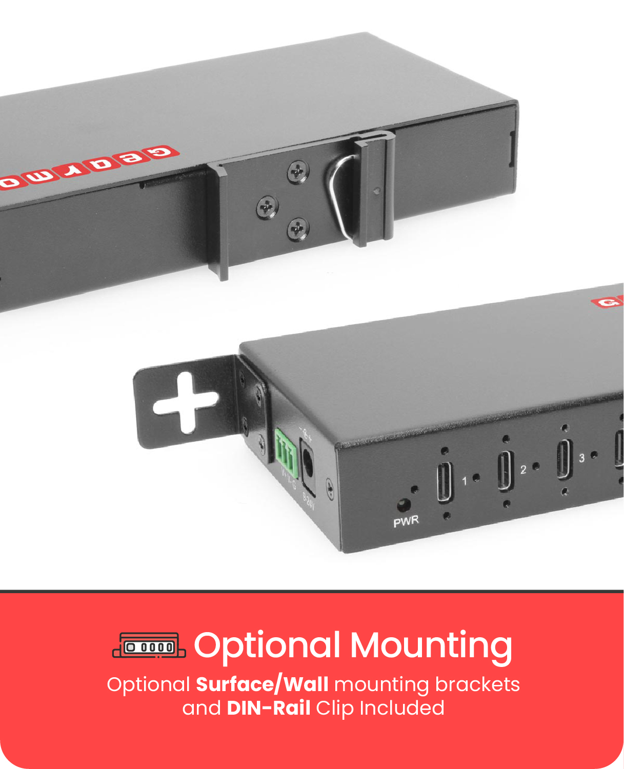 7-Port USB 3.2 Gen 2 Type-C Industrial Surface & DIN-Rail Mount Hub w/ ESD Surge Protection - Image 3