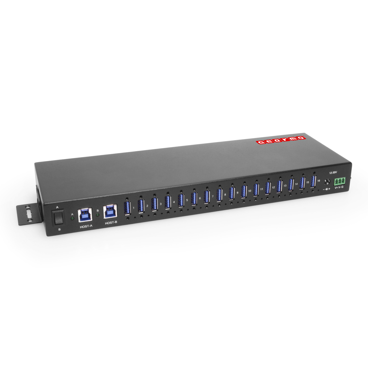 16-Port USB 3.2 Gen 1 Type-A Industrial Rack Mount Compatible Hub w/ ESD Surge Protection