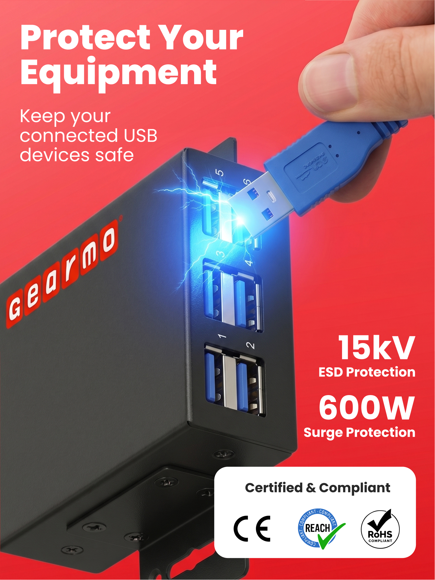 6-Port USB 3.2 Gen 1 Industrial Metal Hub w/15KV ESD Protection - Image 7