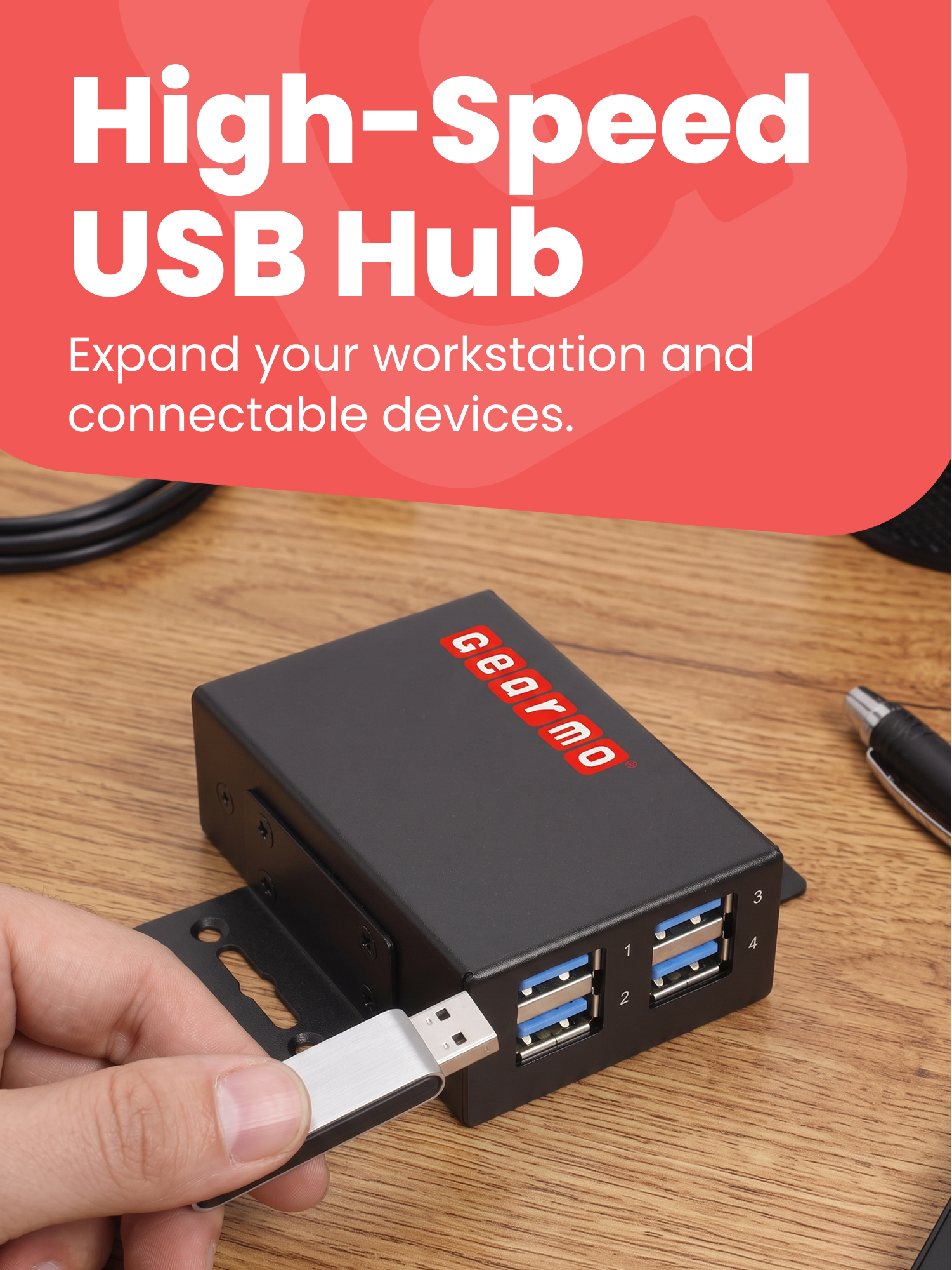 4-Port USB 3.2 Gen 1 Slim Industrial Metal Hub w/15KV ESD Protection - Image 2