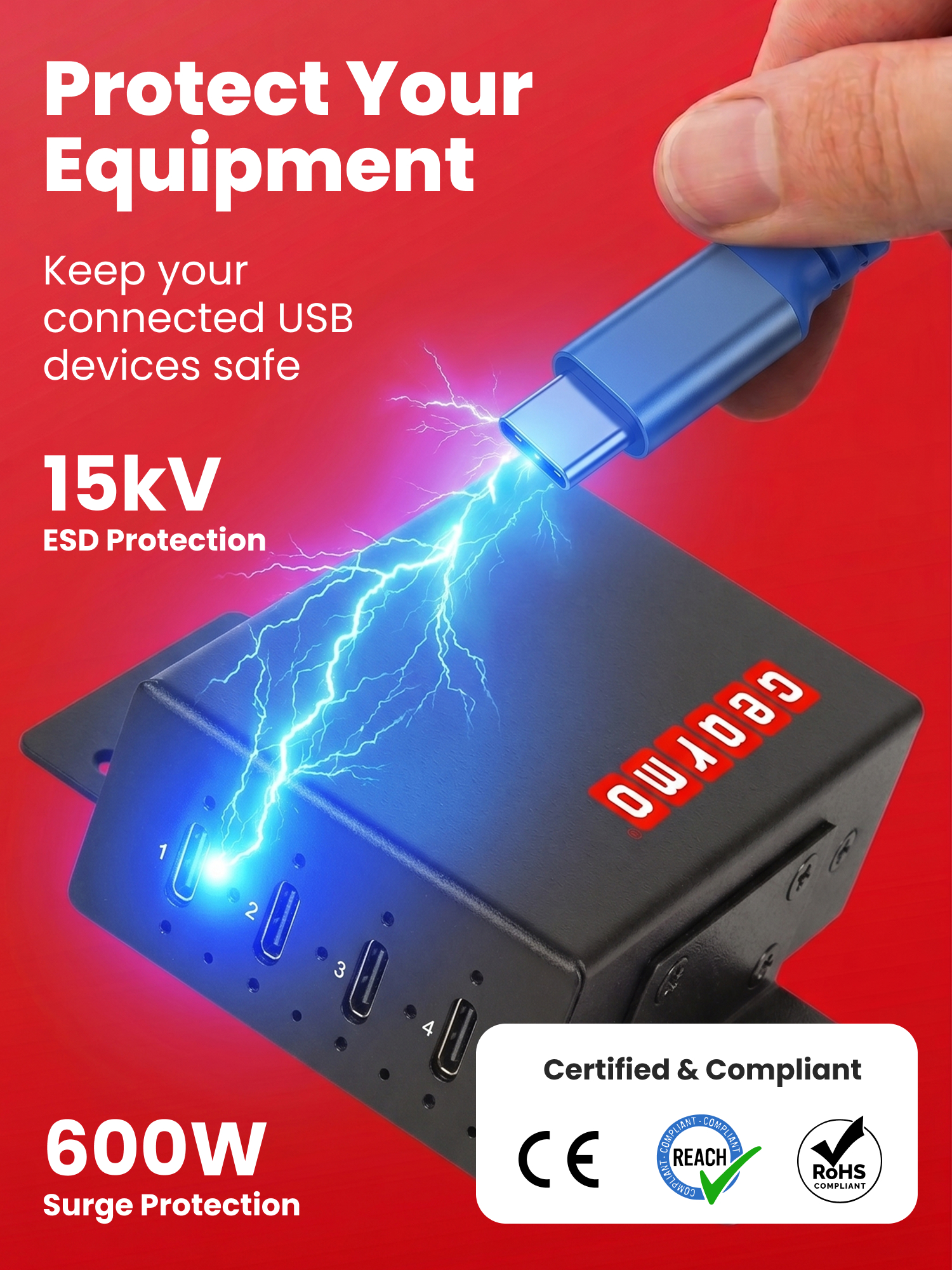 4-Port USB 3.2 Gen 2 Type-C Slim Industrial Metal Hub w/15KV ESD Protection & Power Adapter Included - Image 7