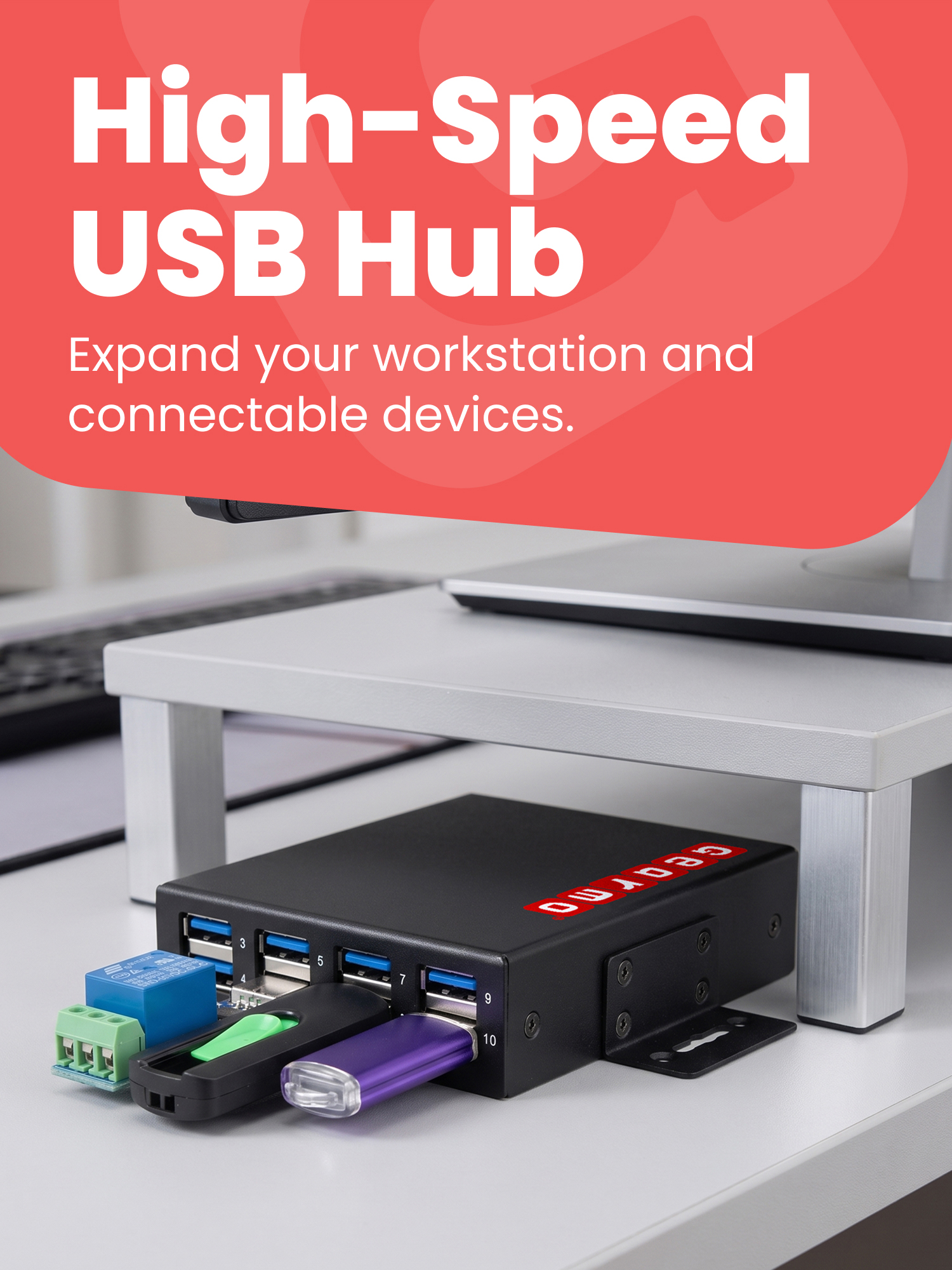 10-Port USB 3.2 Gen 1 Industrial Metal Hub w/15KV ESD Protection - Image 2