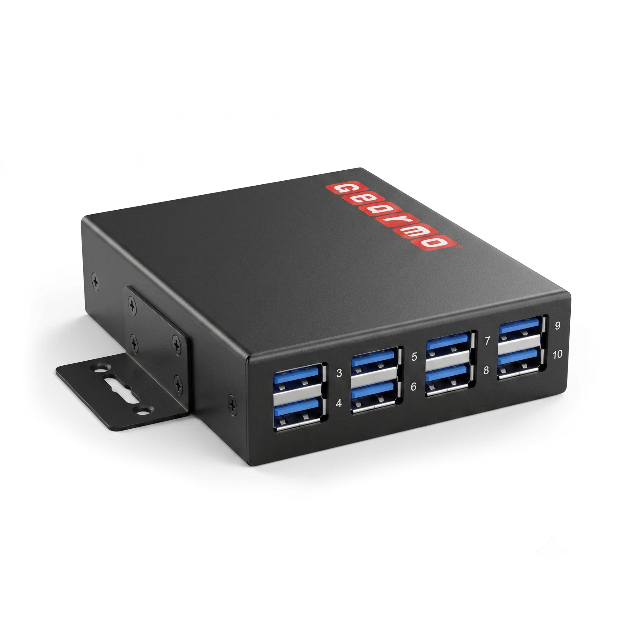 10-Port USB 3.2 Gen 1 Industrial Metal Hub w/15KV ESD Protection